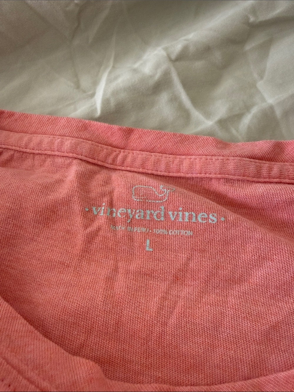Vineyard Vines Coral Pink Crewneck Tee with Logo Print - Picture 2 of 5